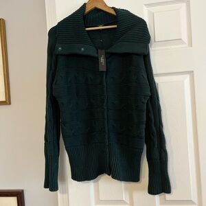 Talbots Teal Emerald Green Cable Knit Cardigan Sweater